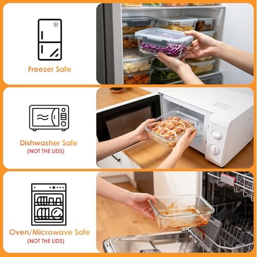 5Pack 22oz Glass Storage Containers with Lids, Grey