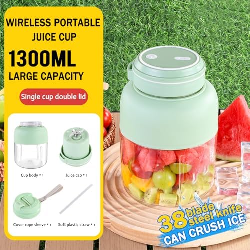 Portable Juice Cup Blender for Smoothies Shakes Fruit Crush Baby Food Maker 43oz 1300ML USB Charging Cordless Food Grade Blades Electric Smoothie Blender for Small Ice Kitchen Outdoor - Image 3