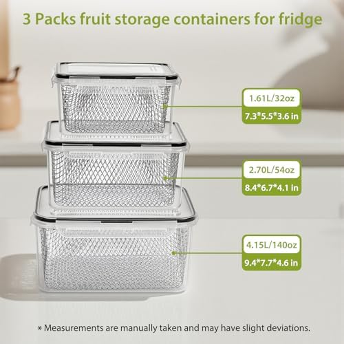 3 PCS Large Fruit storage Containers for Fridge Food Storage Containers