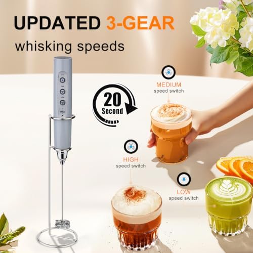 YUSWKO Rechargeable Milk Frother for Coffee, Handheld Drink Mixer with 3 Heads 3 Speeds, Ideal Electric Stirrers for Travel - Image 4