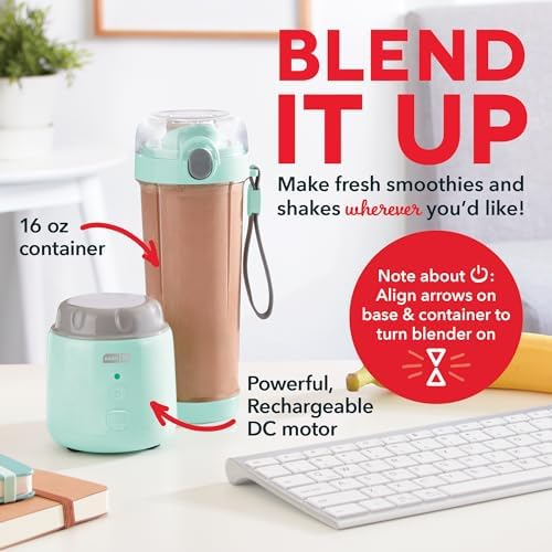 Dash Portable Blender for Smoothies and Protein Shakes – Personal Mini Smoothie Maker, USB-C Rechargeable, BPA Free, Single Serve Travel Blender Cup, Dishwasher Safe Parts, Leak Proof, 12.8 oz, Aqua - Image 2