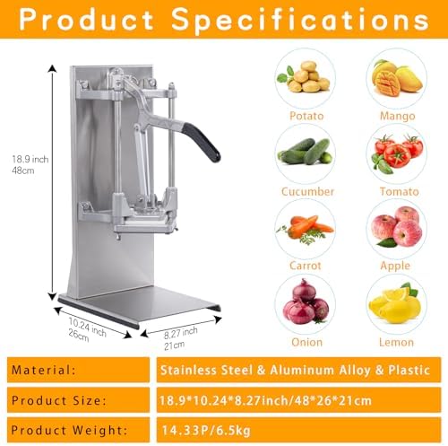 Commercial French Fry Cutter with 4 Size Blades, Stainless Steel 1/4″ 3/8″ 6 Wedges 6 Wedges to Core Chopper, Manual Potato Apple Lemon Slicer Cutting for Restaurant Home Kitchen, Sliver
