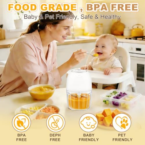 Electric Mini Food Chopper with 2 Plastic Bowls(1Cup&1.5Cup), White - Image 6