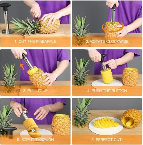 Premium Stainless Steel Pineapple Corer and Slicer Tool, Detachable Handle, Easy Pineapple Cutter for Home