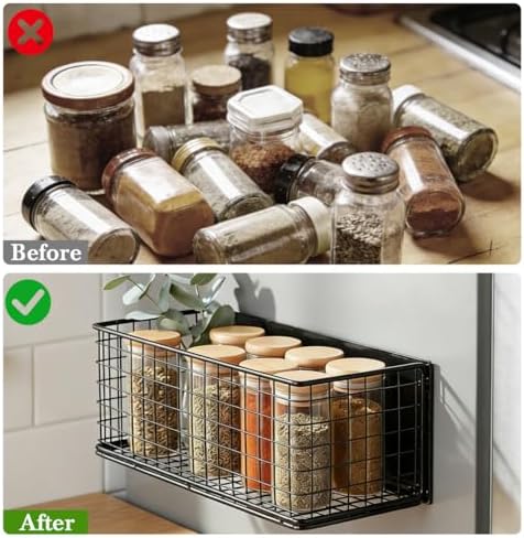 Magnetic Spice Rack for Refrigerator Door Fridge Magnetic Rack Storage Holder Stainless Steel Seasoning Spice Mesh Basket Kitchen Organizer for Spices Tools Snacks 9.64 X 3.93 X 3.14 in