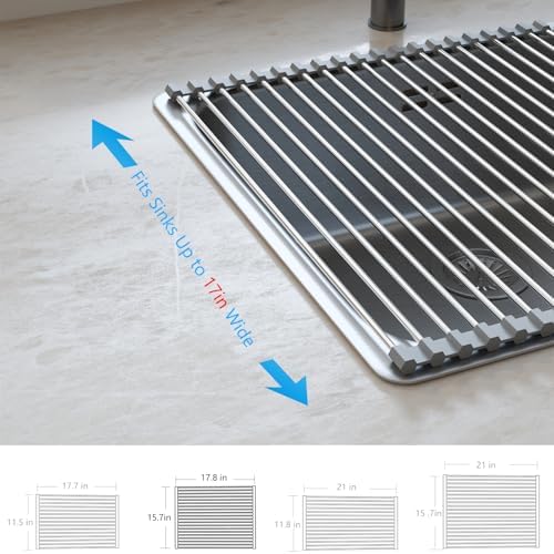Roll Up Dish Drying Rack Over Sink, SUS304 Steel, 17.8x15.7,Gray