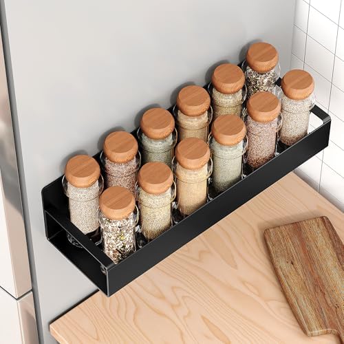 4 Pack Moveable Fridge Magnetic Spice Racks,Metal Black
