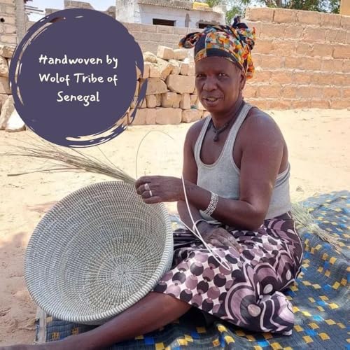 Small White Basket with Lid, African Woven Wicker Basket, Handwoven in Senegal, 12" W x 14" H