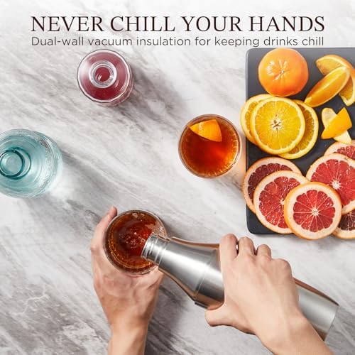 Hybrid Cocktail Shaker | Vacuum Insulated Stainless Steel Martini Shaker with Double Wall Martini Cup | Integrated Measuring System | Tumbler Lid & Cocktail Recipes Included | Silver
