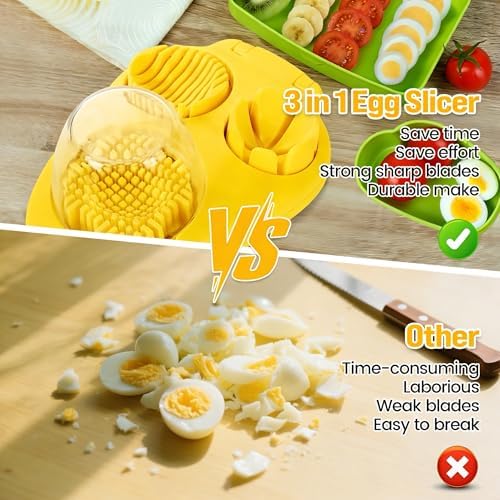 3-in-1 Egg Slicer with 3 Slice Modes, Dishwasher Safe,yellow - Image 7