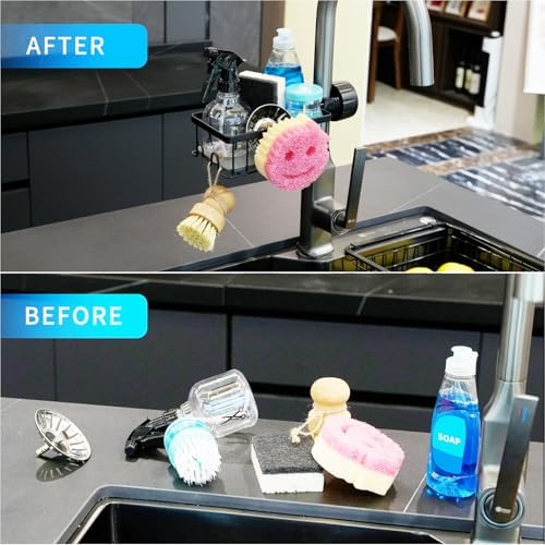 Smiley Sponge Holder Over Faucet with Quick Drying Mat for Round Faucet | Kitchen Sink Organizer, Sponge Storage