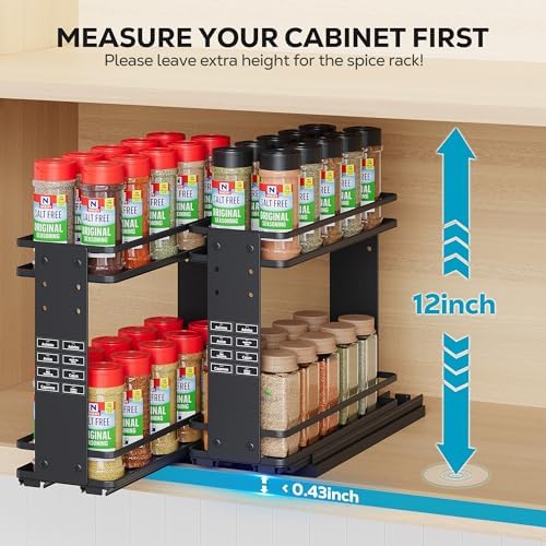 Pull Out Spice Rack Organizer, 2 Tiers, Black
