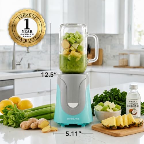 OVENTE Retro Personal Blender, 18 Oz Mason Jar, Turquoise BLH1002T - Image 5