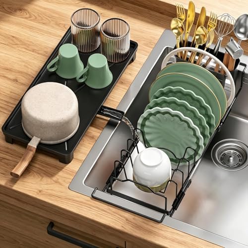 Small Dish Drying Rack - Expandable Dish Drying Rack with Drying Tray