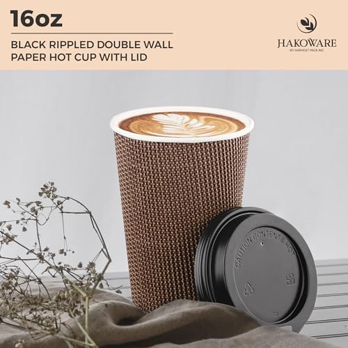 16 oz Disposable Paper Coffee Cups with Lids Insulated Double-Walled Togo