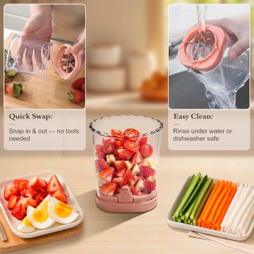 CEHNCEH 2-in-1 Fruit Slicer Cup Detachable Perfect Stainless Steel (Pink) - Image 6