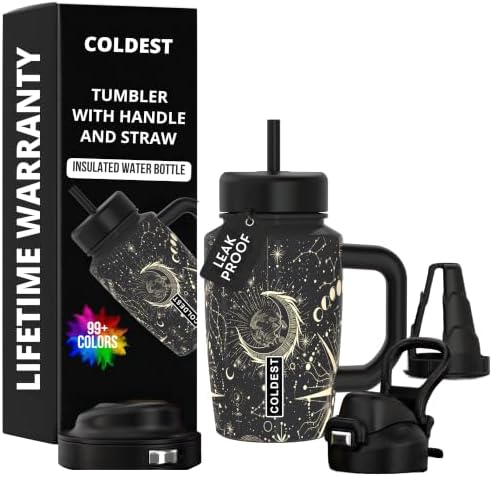 Coldest Tumbler with Handle & Coffee Lid - 100% Spill Proof Tumbler (3 Lids) - Stainless Steel Insulated Leakproof Tumblers for Women & Men - Cup Holder Friendly - 15 oz (The Big Bang) by Coldest