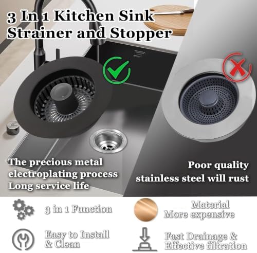 3 in 1 Kitchen Sink Stopper, Pop Up Kitchen Sink Drain Strainer