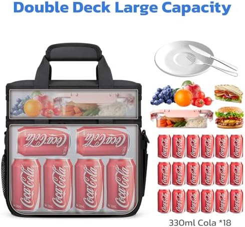 Insulated Lunch Box, 20L Double Deck Cooler Bag for Men Women