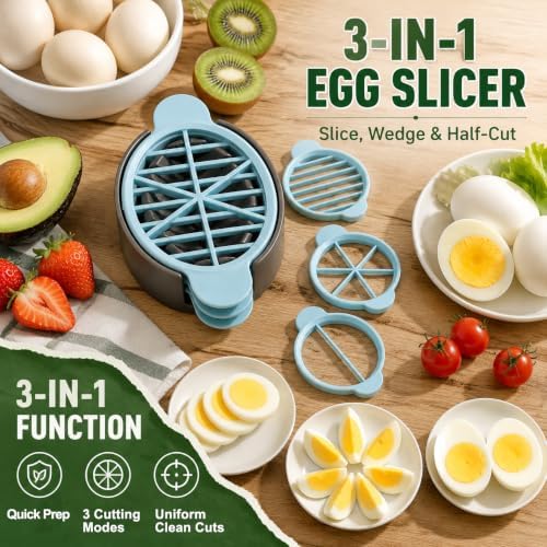 3 in 1 Egg Slicer for Hard Boiled Eggs, Multi Functional Egg Cutter with Replaceable Cutting Blades, Egg Wedger Slicer Dicer for Egg Strawberry Mushroom Soft Fruit, Gadget Tool - Image 3