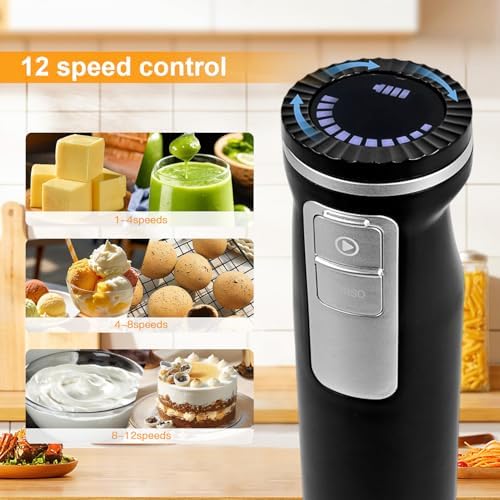 Handmixer Electric Handheld, 6-in-1 Multifunctional Handheld Immersion Blender Bundle and Whisk, Milk Frother, Food Chopper