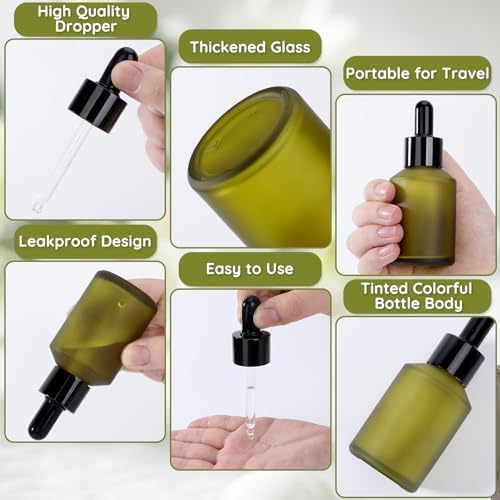 Segbeauty 2oz Small Frosted Glass Dropper Bottle, 2 Pack 60ml Green Travel Glass Eye Dropper Bottles for Essential Oils Bottles Empty, Mini Liquid Travel Containers Refillable with Transfer Tool - Image 2