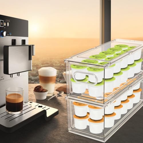 Fridge Drawer Pull Out Stackable Bins with Handle Clear Refrigerator Drawers Organizer Food Storage Container Box Plastic Produce Saver for Pantry, Cabinet, Kitchen, Clothes（4Pack）