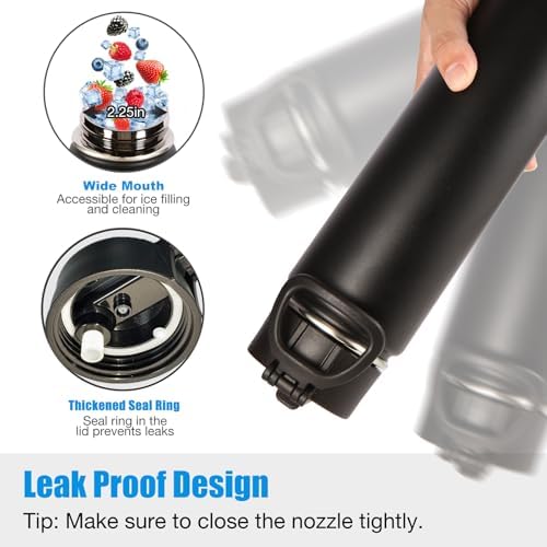 24oz Insulated Water Bottle with Straw Lid, Black, 8-Pack