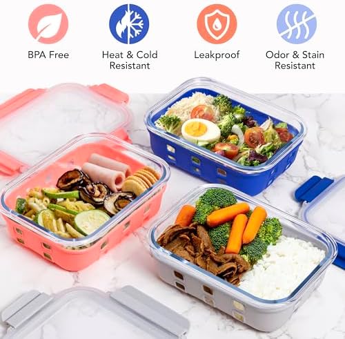 Glass Food Storage Containers with Lids, Meal Prep, Lunch, 5 Piece