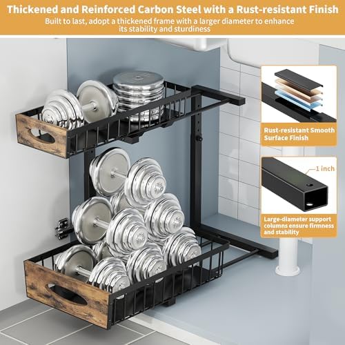 2 Pack Metal Under Sink Organizer with Sliding Drawer, Black