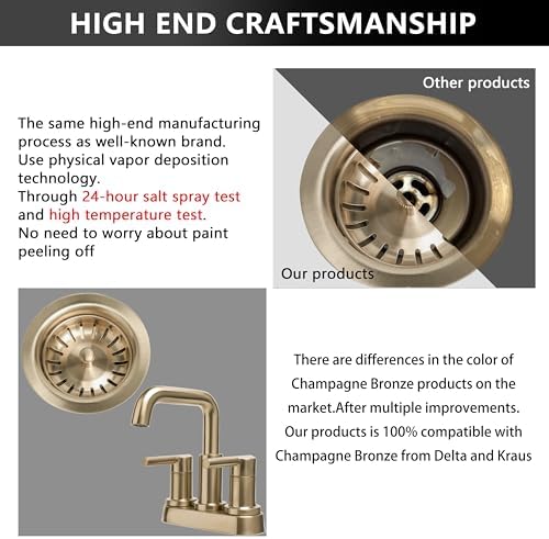 Champagne Bronze Kitchen Sink Drain,Fit 3.5 inch Standard Sink