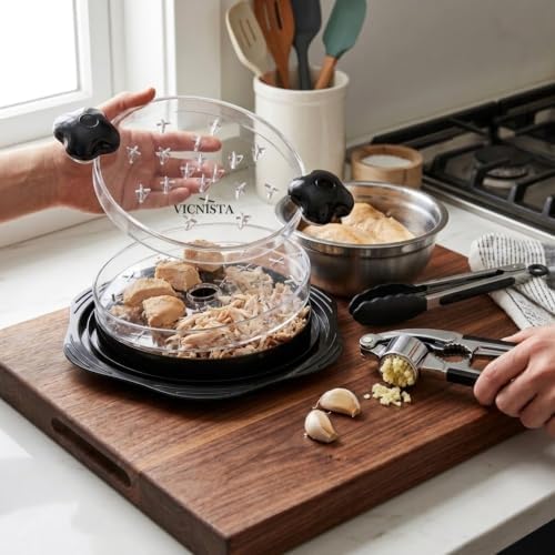 3-in-1 Chicken Shredder Tool & Garlic Press Set - Manual Meat Shredder with Tongs, Stainless Steel Garlic Mincer, BPA-Free Kitchen Gadgets for Pulled Pork, Ginger, Dishwasher Safe