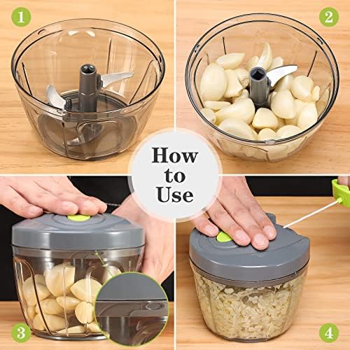 Manual Food Chopper Vegetable Cutter, Hand String Vegetable Chopper Onions Cutter for Vegetable Fruits Nuts BPA Free Food Safe Material, 650ml Gray