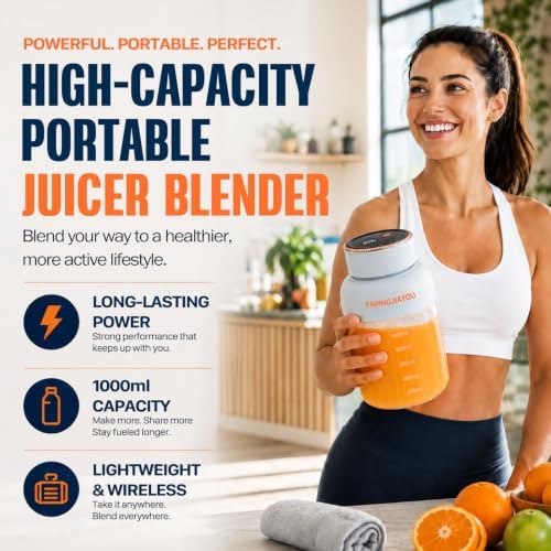 Portable Blender, Personal Smoothie juicer, Shaker blender, 33oz USB portable rechargeable juicer cup with 38 Blades for Kitchen, Travel, Gym， Office – Sky Blue - Image 4
