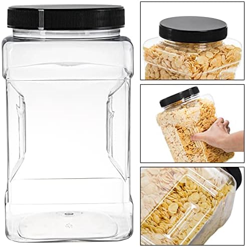 3 Pack Square Clear Plastic Jars, 98 Oz Wide Mouth Storage Containers with Screw-On Lids, Refillable BPA Free Empty PET Jars for Dry Goods Peanut Cookies Candy, Easy Grip Airtight Storage Jar