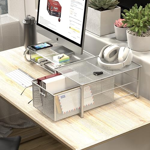 Stackable Pull Out Cabinet Sliding Basket with Divider, Large
