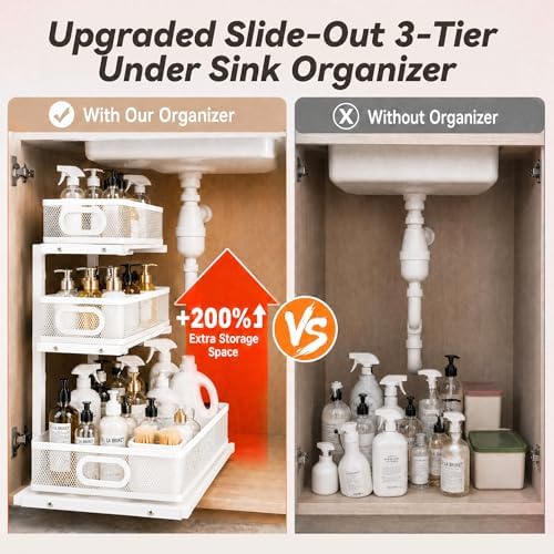 3-Tier Under Sink Organizer 2-Pack Organization for Bathroom Kitchen,White