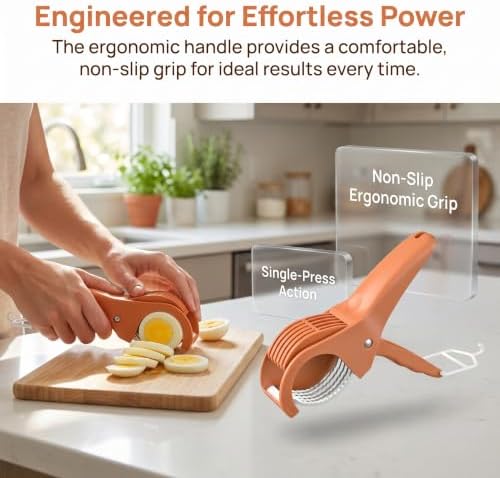 Manual Food Slicer, Stainless Steel Kitchen Cutter Ideal for eggs, strawberries, kiwis, and mushrooms Effortless press-and-slice design Space-saving hanging hook (Red) - Image 5