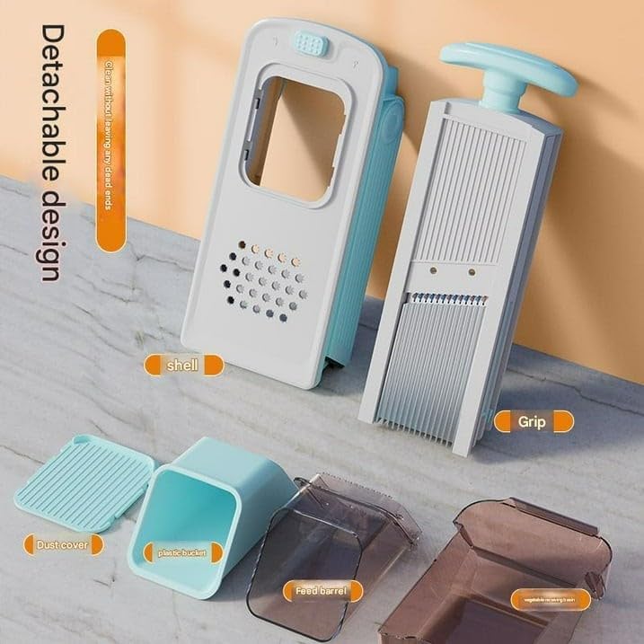Vegetable Slicer, Stainless Steel, Blue, 4-in-1 Adjustable Food Chopper with Container, Manual Operation, 10.2x4.7x11.8 Inch - Image 5