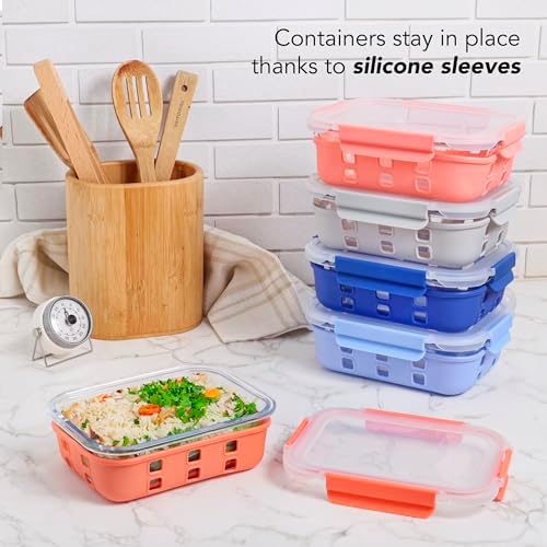 Glass Food Storage Containers with Lids, Meal Prep, Lunch, 5 Piece