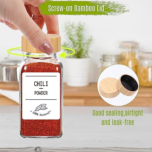 24 Pack 6 oz Glass Spice Jars with Bamboo Lids
