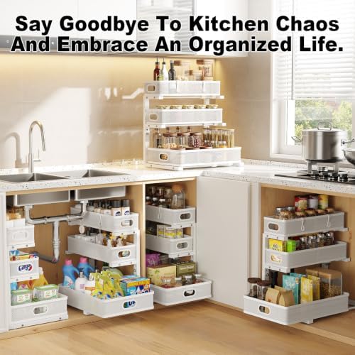 3 Tier White Under Sink Organizer,Kitchen Cabinet Storage Organizer(2 pack)