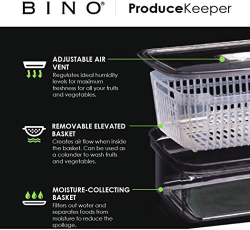Produce Saver - 15.2 Cup/3.6L | Fridge Storage Containers for Fruits and Vegetables | Vegetable Storage with Adjustable Air Vent, Removable Basket | BPA-Free Fridge Organizers and Storage