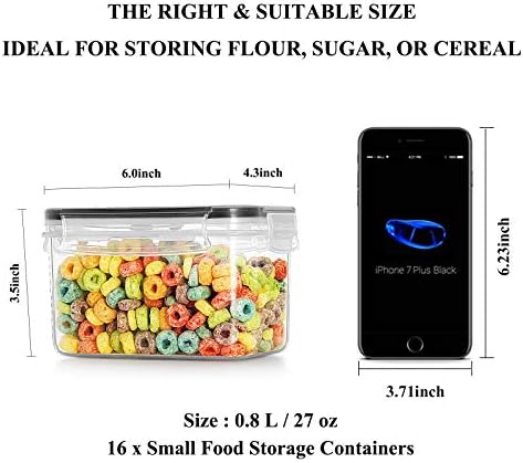 Airtight Food Storage Containers with Lids 0.8L, 16PCS, Black