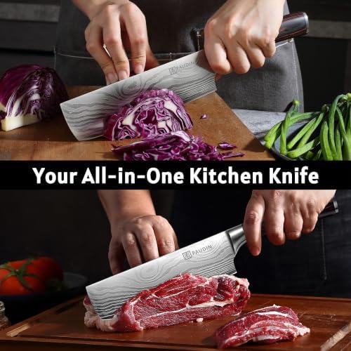 Nakiri Knife - 7" Razor Sharp Meat Cleaver and Vegetable Kitchen Knife, High Carbon Stainless Steel, Multipurpose Asian Chef Knife for Home and Kitchen with Ergonomic Handle