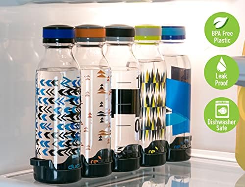 WaterWeek 14 oz Tritan Reusable Water Bottles - Includes 5 Leak Proof Bottles and Fridge Tray - BPA Free and Dishwasher Safe
