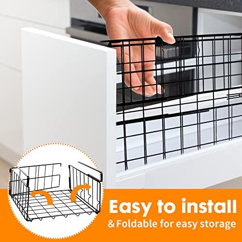 Under Shelf Storage Baskets, Under Cabinet Basket, 2 Pack, Black