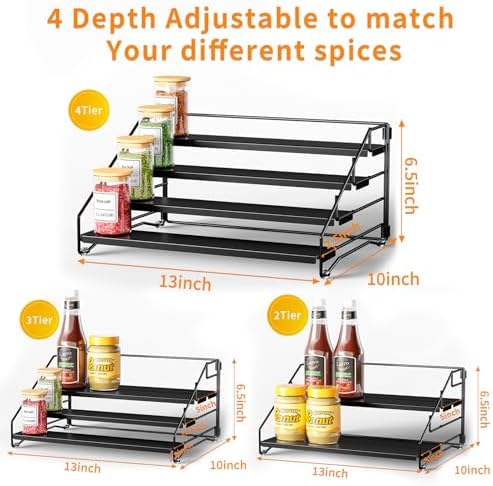4 Tier Spice Rack Organizer for Cabinet, Depth Adjustable Spice Rack,1 Pack