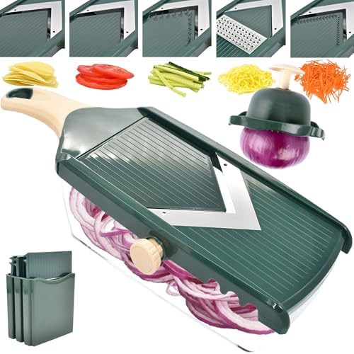 NACOLUS Adjustable Mandoline Slicer for Kitchen - Ultra Sharp V-Blade with Container, Julienning Slicer for Potatoes, Apples, Onions, Tomatoes by NACOLUS