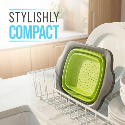 Green XL Collapsible Silicone Over Sink Colander – 6 Quart